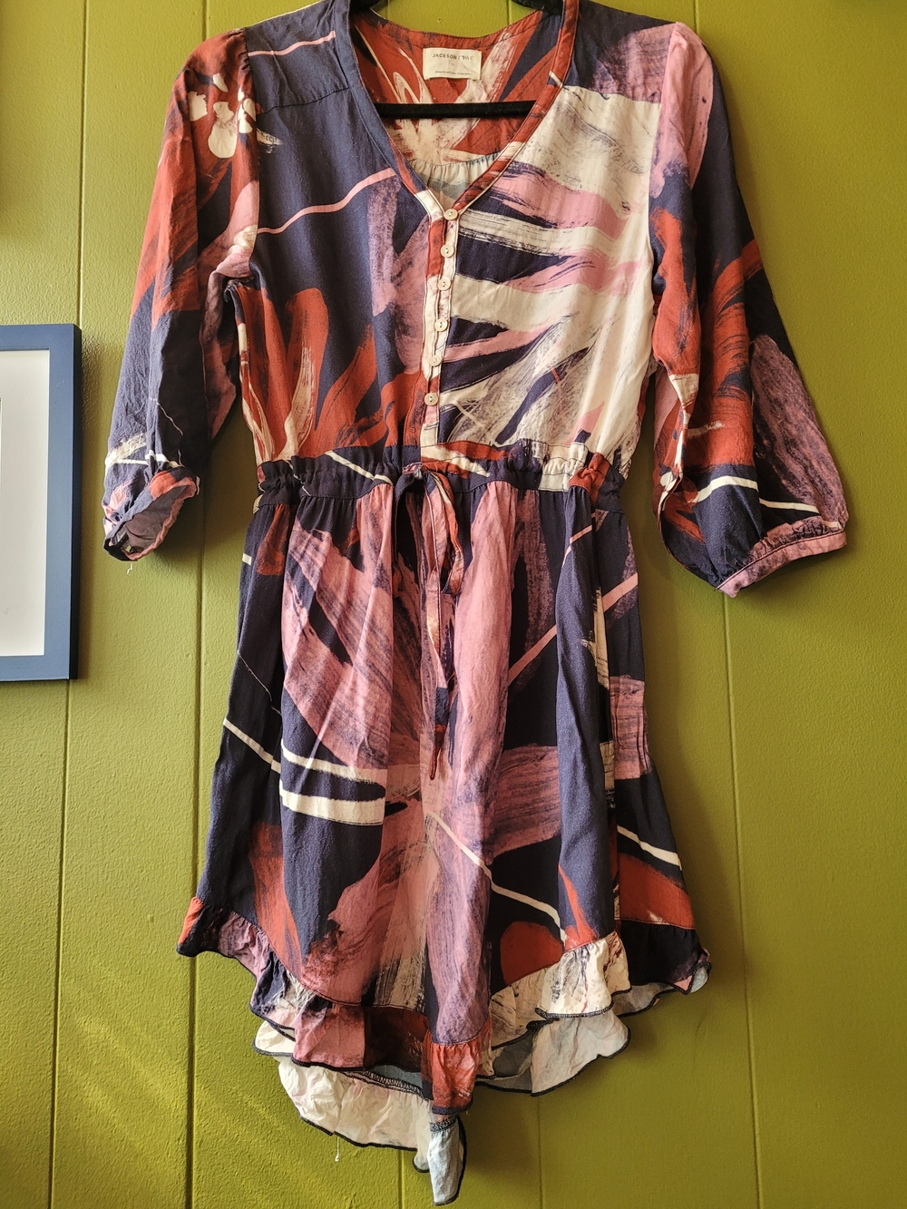 Jackson Rowe Navy and Pink Abstract Button-Front Dress